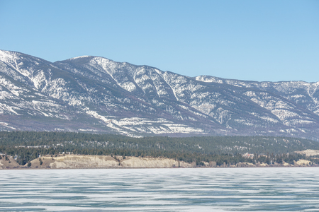 early spring landscape of frozen Columbia Lake Regional District of East Kootenay Canadaの写真素材