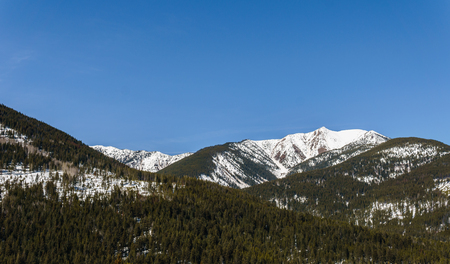 Canadian Rockies with snow in British Columbia Canada early spring clear skyの写真素材