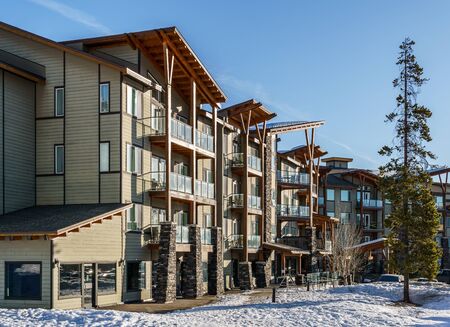 KIMBERLEY, CANADA - MARCH 22, 2019: Mountain Resort view early spring village for touristsのeditorial素材