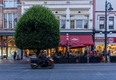 VICTORIA, CANADA - JULY 13, 2019: street view and buildings in the city center of Victoria...