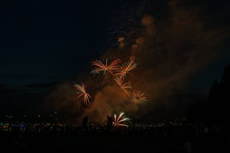 VANCOUVER, CANADA - JULY 31, 2019: Honda Celebration of Light Canada team perform fireworks in...
