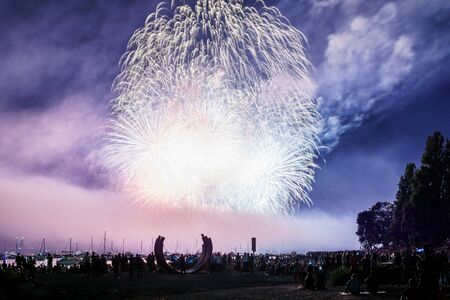 VANCOUVER, CANADA - JULY 31, 2019: Honda Celebration of Light Canada team perform fireworks in Vancouver.のeditorial素材