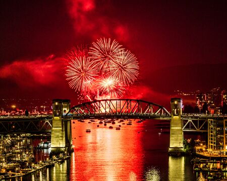 VANCOUVER, CANADA - AUGUST 3, 2019: Honda Celebration of Light Croatia team perform fireworks in...
