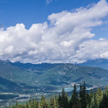 Bird view of the Whistler town in the morning from mountain.