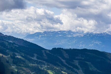 Bird view of the Whistler mountain in the morning from the top