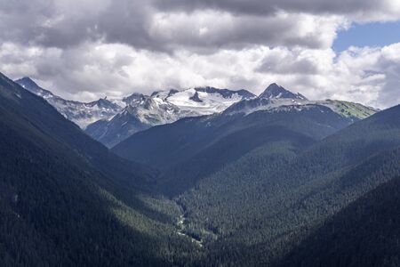 Bird view of the Whistler mountain in the morning from the topの写真素材