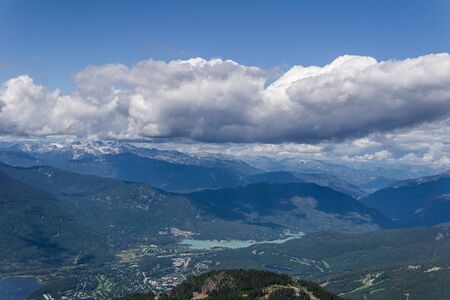 Bird view of the Whistler town in the morning from mountain