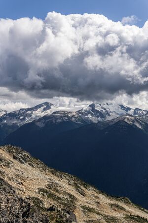 Bird view of the Whistler mountain in the morning from the topの写真素材