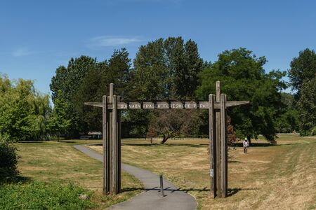 BURNABY, CANADA - JUNE 11, 2019: Burnaby Fraser Foreshore Park area in summer.のeditorial素材