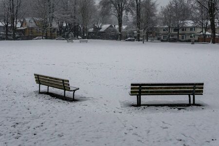 VANCOUVER, CANADA - FEBRUARY 4, 2020: residential area during snowfall winter time.のeditorial素材