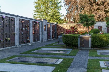 BURNABY, CANADA - JUNE 12, 2019: landscape view in Ocean View Cemetery with colorful trees in summer day.のeditorial素材