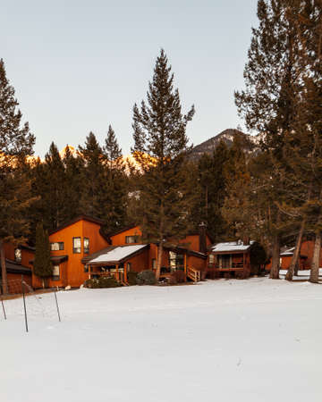 FAIRMONT HOT SPRINGS, CANADA - MARCH 15, 2020: vacation villas in small town situated in rocky mountainsのeditorial素材