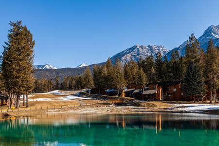 FAIRMONT HOT SPRINGS, CANADA - MARCH 18, 2020: vacation villas in small town situated in rocky...