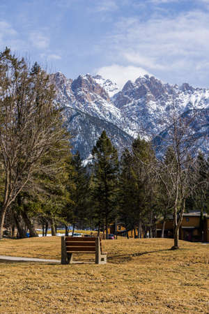 FAIRMONT HOT SPRINGS, CANADA - MARCH 19, 2020: vacation villas in small town situated in rocky mountainsのeditorial素材