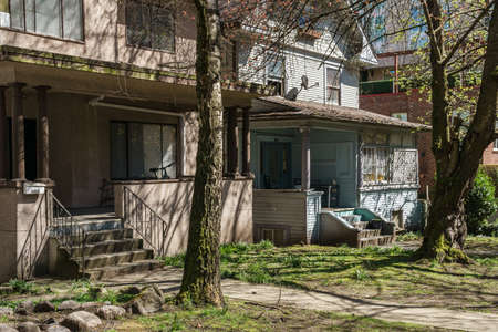 VANCOUVER, CANADA - APRIL 07, 2020: old traditional american house historic building downtownのeditorial素材
