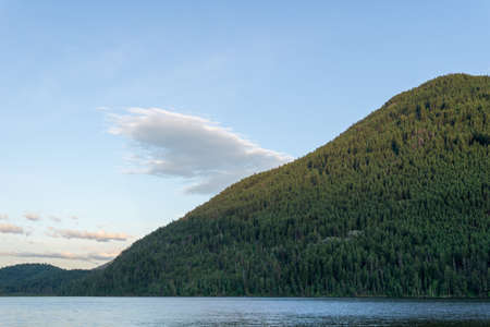 Paul Lake Summer time with green mountains and white clouds british columbia canadaの写真素材