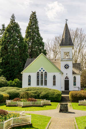 RICHMOND, CANADA - JUNE 1, 2020: Church historic Richmond Chapel in Minoru Park summer timeのeditorial素材