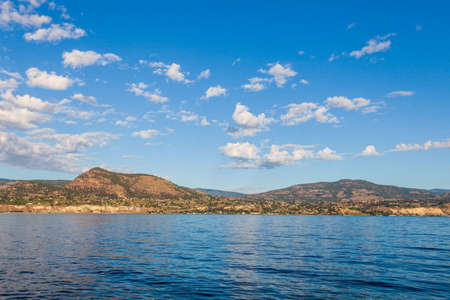 Panoramic view of idyllic summer landscape in the British Columbia with clear mountain lake background.の写真素材
