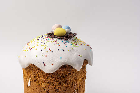 Easter cake isolated on white background Orthodox festive bread.