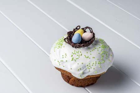 Easter cake on white background traditional Orthodox festive bread.