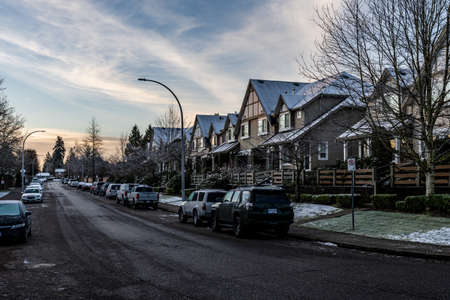 SURREY, CANADA - DECEMBER 24, 2020: The historical part of the city winter street viewのeditorial素材