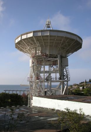 Large radio-telescope in Katsively, Crimea, on blue sky backgroundの写真素材