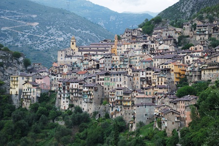 Saorge is a very beautiful medieval village perched along a narrow rock spur in French Alps.のeditorial素材