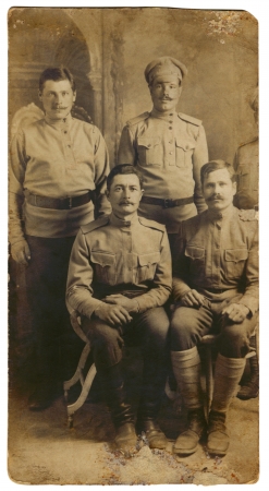 Four military men are photographed on the old-fashioned image of the beginning of the twentieth century のeditorial素材