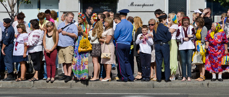 Kiev, Ukraine - August 24 2014: People are in the street at the military parade in the Ukrainian capital Kyiv.のeditorial素材