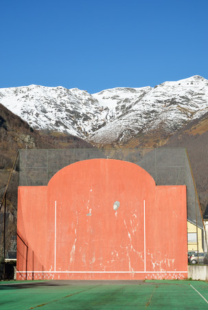 The open-air single walled fronton for Basque pelota is photographed in Cauterets.の写真素材