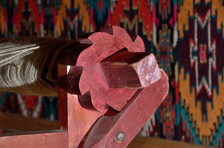 Close-up of the typical Hutsul apparatus for making a fabric by weaving wool yarn or threadの写真素材