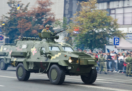 Ukraine - August 24 2016: The military armored cars take part in the parade at the Independence Day in the Ukrainian capital.のeditorial素材