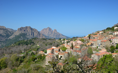 Evisa is a picturesque hill village surrounded by forests and mountains in western Corsica.の写真素材