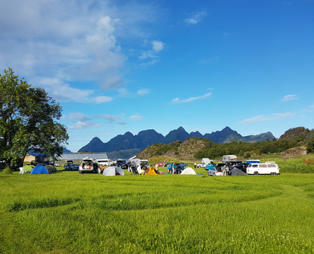 Wild car camping in the Lofoten islands Arsteinenのeditorial素材