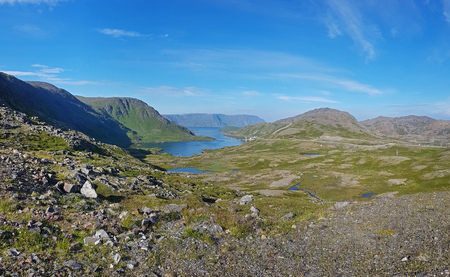 Tundra landscape of the island Mageroya in the extreme northern part of Norwayの写真素材