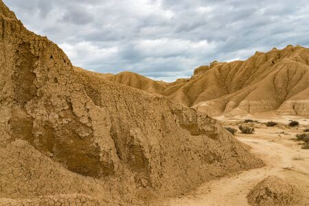 Clay eroded rocks in the Spanish badlands Bardenas Reales