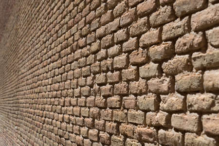 Wall of yellow bricks with cement layers Tudela Spainの写真素材