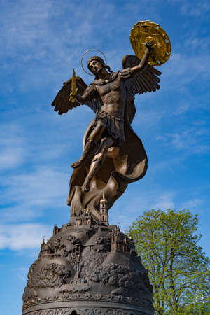 Fountain Archangel Michael - Guardian of Kiev near Mykhailivsky Cathedral, Volodymyrska Hill, Ukraineの写真素材