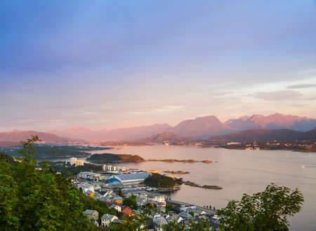 Top view of the city of Alesund at sunset . Norwayの写真素材