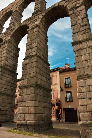 Ancient Roman Aqueduct in Segovia Spainの写真素材