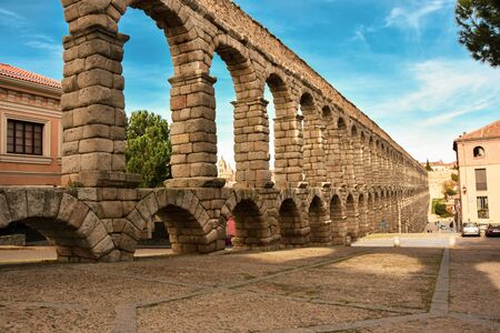 Ancient Roman Aqueduct in Segovia Spainの写真素材