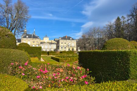 The beautiful gardens trees shrubbery of the Royal Site of La Granja de San Ildefonsoの写真素材