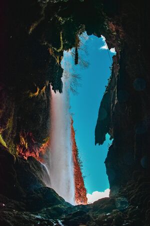 Beautiful and unusual waterfalls in the mountains of Spainの写真素材