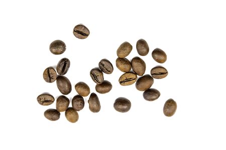 roasted coffee beans isolated on white backgroundの写真素材