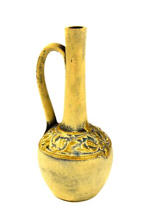 Antique Ceramic Jug with Gilded Pattern Isolated on White Backgroundの写真素材