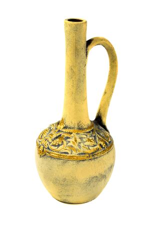 Antique Ceramic Jug with Gilded Pattern Isolated on White Backgroundの写真素材