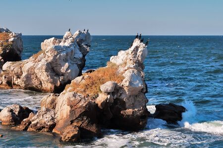 Rocky shore of Cape Kazantip in Crimeaの写真素材