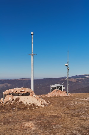 Antenna and a container with equipment on the mountain Chater Dag in Crimeaの写真素材