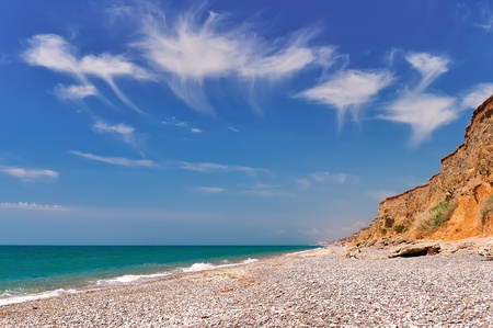 A deserted beach on the northern coast of the Crimean peninsulaの写真素材