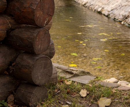 a beautiful picture of autumn leaves in the clear Creek natural beautyの写真素材